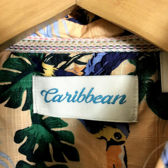 CARIBBEAN R&Y Shirt Short Sleeve Camp Hawaiian Parrot Floral Cotton Sz Large $69 - Picture 2 of 5